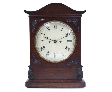 English rosewood double fusee bracket clock striking on a large gong, the 8" cream dial indistinctly signed, within a stepped