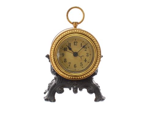 Extremely rare Claude Saunier double escapement small ornate shelf clock, cast iron base and gilt metal drum, dial with sweep