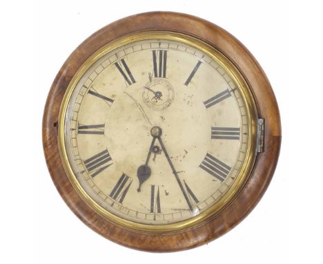 Unusual single fusee 12" wall dial clock, with slow/fast subsidiary dial and platform escapement, within a turned surround (k