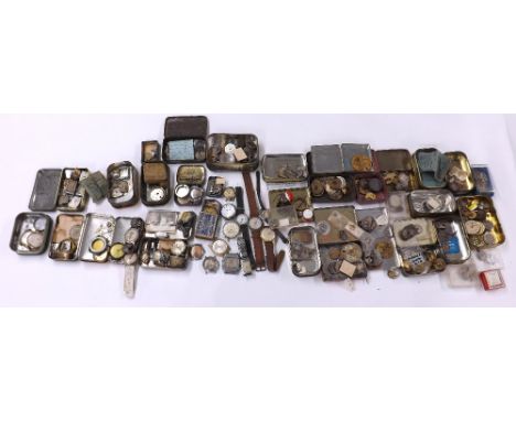 Quantity of assorted watch and pocket watch movements for spares or repair; together with a quantity of wristwatches for repa