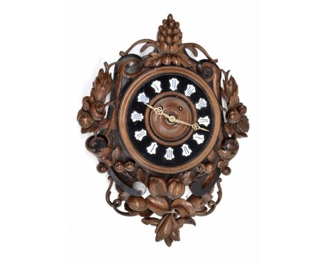 French vineyard two train wall clock, the 9.5" chapter ring with Roman cartouche enamel numerals, within an impressive surrou