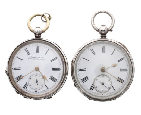 H. Samuel, Manchester 'Acme Lever' silver engine turned pocket watch, 51mm (key); together with a silver lever engine turned 