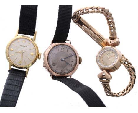 Omega 9ct lady's bracelet watch, cal. 580 17 jewel movement, 9ct bracelet, 15.7gm, 16mm; together with a lady's 9ct wire-lug 