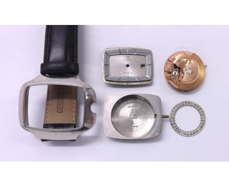 Omega Genéve automatic 'TV Screen' rectangular stainless steel wristwatch in need of assembly, ref. ST 166 0123 case, cal. 14