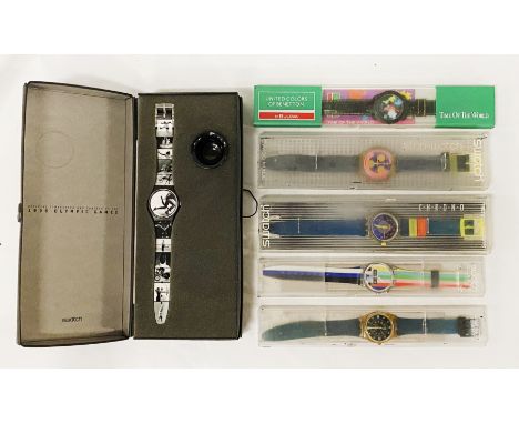 COLLECTION OF SWISS BOXED WATCHES ''DEVOTION'', ''STOP WATCH'', ''CHRONO'', ''UNITED COLOURS OF BENETTON'', ''SWATCH QUARTZ''