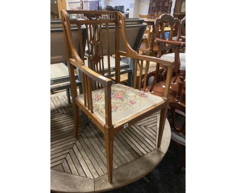 WOODEN ARMCHAIR WITH TAPESTRY UPHOLSTERY