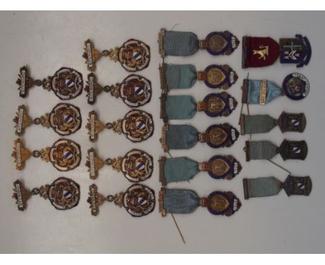 Group of 20 hallmarked silver and enamel Masonic jewels, predominantly Steward jewels from 1920's and 1930's
