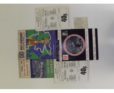 World cup 1966 programme, 1958 Bolton Wanderers v Manchester United final programme with original ticket stub. Three Bolton V