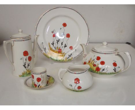 Crown Ducal A1915 Poppy patten tea service. 29 pieces in total