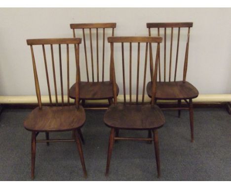 Set of four dark Ercol dining chairs, height 92cm  