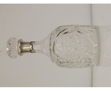 Silver mounted cut glass wine decanter, Birmingham, 1955, Mappin & Webb, height 25cm