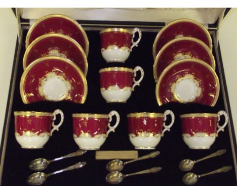 Royal Worcester cased presentation tea set 6x cups 6x saucers 6x sterling silver tea spoons. Plaque inside reads "Presented t