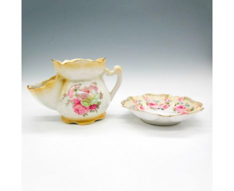 Furled edge on pieces with delicate floral design on mug and dish. Old Foley backstamp on mug. R&amp;S Prussia mark on dish. 