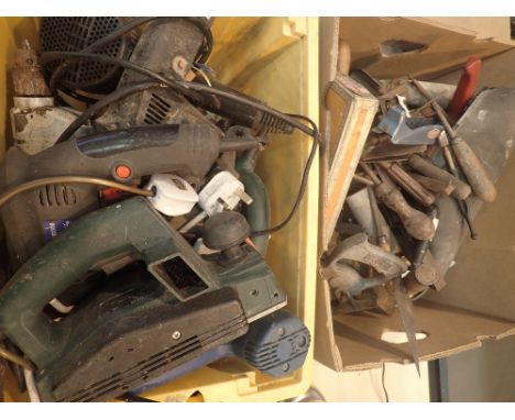 Selection of assorted tools including drills, planer, heat gun etc