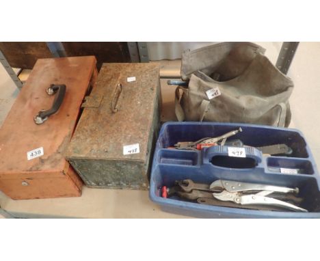 Two toolboxes and a bag and tray of mixed tools