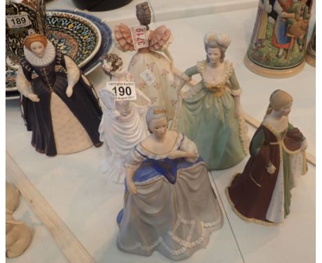 Six ceramic figurines, Franklin Mint and Coalport