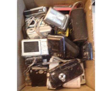 Box of assorted compact cameras