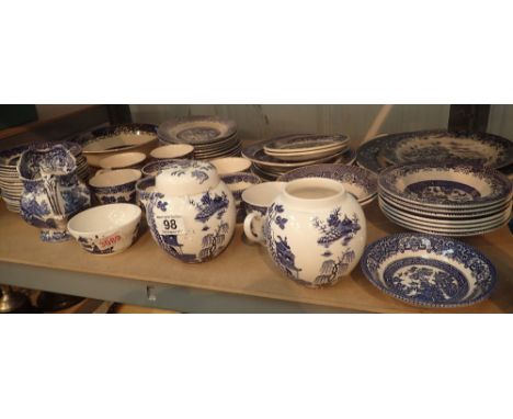 Shelf of blue and white plates, cups, saucers, dishes etc