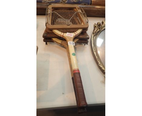 Two vintage tennis rackets, Dunlop John Moore Martin and 21 Slazenger, both with presses 