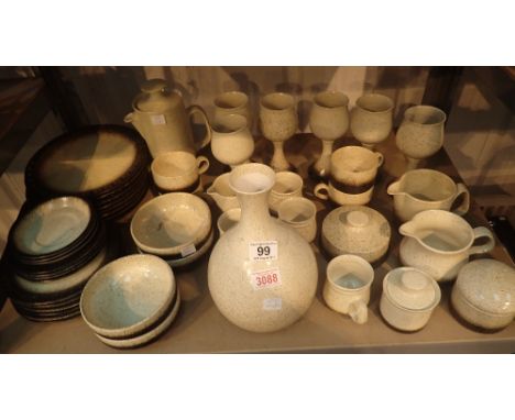 Shelf of Iden Pottery Rye Sussex items including plates, vase, jugs, cups, saucers, dishes and goblets etc