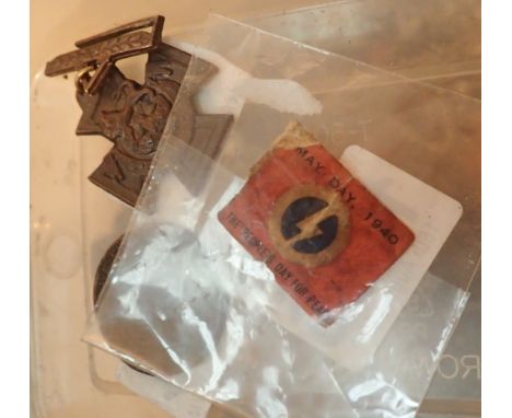 Victorian Anglesey penny with clear script to rim, replica Victoria Cross and a May Day 1940 Peoples Day for Peace ticket 35 