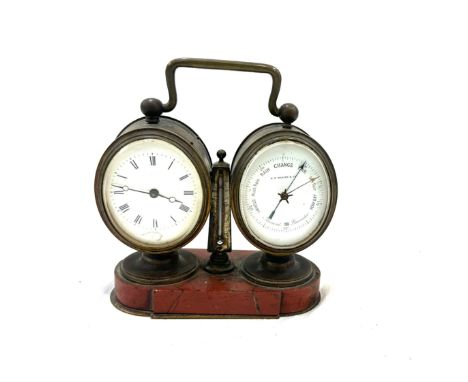 Vintage brass desk clock and barometer 7 inches tall 