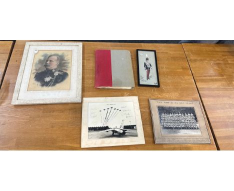 Red Arrow signed photo 1971, WW2 RAF flight plan, Rife Corps portrait, Hussars officers, painting, WW2 scrapbook 
