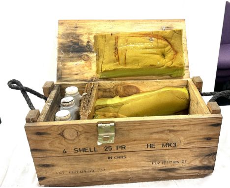 Military mk 17/7 wooden ammunition box measures approximately 23 inches wide 10 inches tall 10 inches depth 