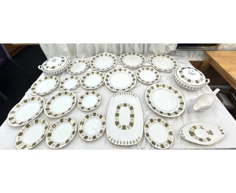 Spode Persia green part dinner service includes dinner plates, salad plates, side plates vegtable dishes with covers etc 