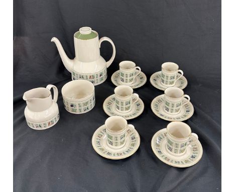 Royal Doulton ' tapestry' pattern coffee set to include coffee pot, cups, saucers, milk jug and sugar bowl 