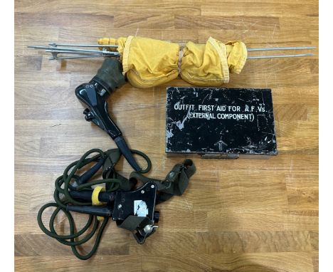 RAF WW2 Dingy escape 'kite' a WW2 armoured fighting vehicles first aid box and voice microphone 