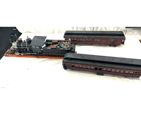 Model train engine with 2 carriages,  display purposes only overall approximate length 72 inches 