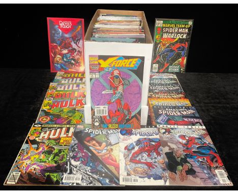 A collection of mixed Marvel comics, Bronze to Modern Age including Amazing Spider-Man, The Incredible Hulk, X-Force #2, Capt