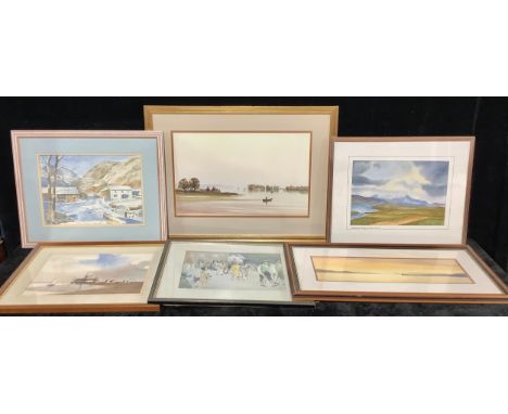 Pictures and Prints - R. Witchard, Estuary Scene, signed, watercolour, 32cm x 52cm; John Lawrence, Pin Mill, signed, watercol
