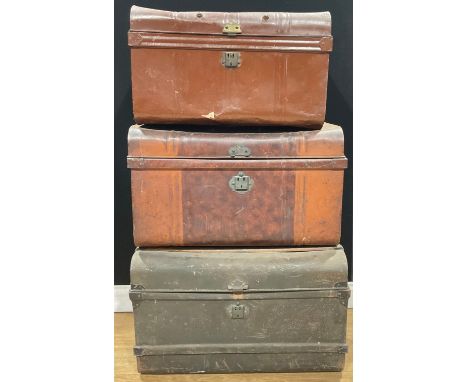 A large tin steamer trunk, 72cm wide; others similar (3) 