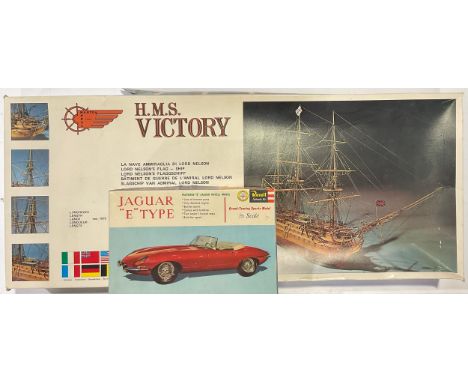 An H.M.S. Victory 1:98 scale model ship; A Jaguar ‘E’ Type 1:25 scale model car (2) 