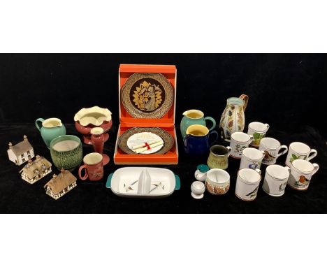 Denby - a Denby Glyn Colledge jug, 22cm; a pair of Egyptian Collection plates, Fisherman and Handmaiden, boxed; Greenwheat pa