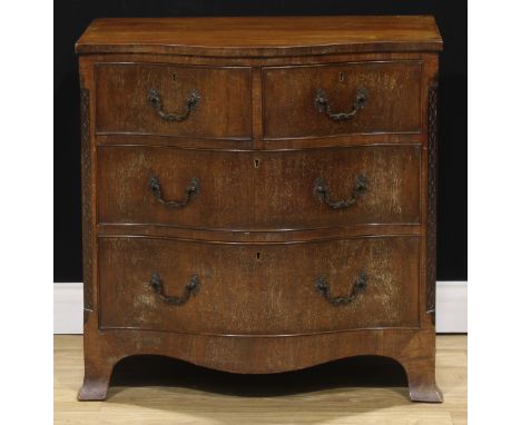 A Chippendale Revival mahogany serpentine chest, of two short and two long drawers, 76cm high, 76.5cm wide, 50cm deep 