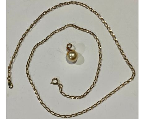 An 18ct gold necklace [4.4g], with cultured pearl drop pendant 