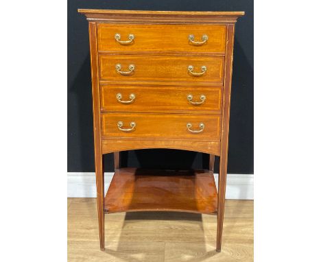 An Edwardian satinwood crossbanded mahogany pier music chest, Stone’s patent drawers, retailed by R. W. Pentland, Edinburgh, 