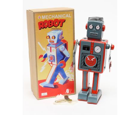 Toys &amp; Juvenalia - a Chinese tinplate and clockwork mechanical robot, 23cm high boxed with clockwork key and inner cardbo