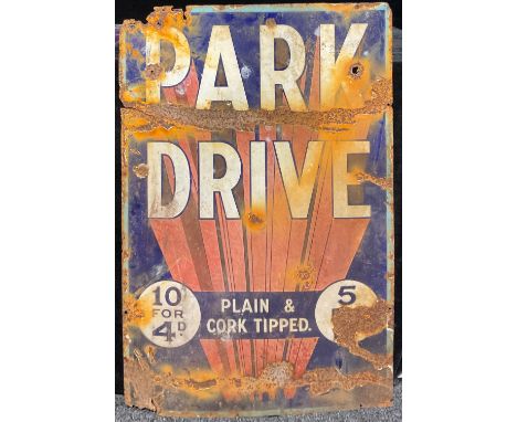 Street Salvage, Advertising, Tobacciana and Smoking Interest - a rectangular shaped single sided enamel sign, Park Drive 