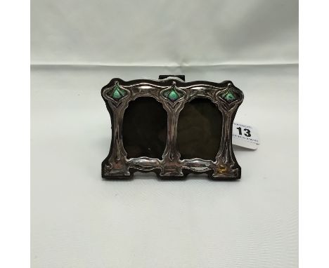 HM SILVER &amp; ENAMEL DOUBLE PHOTO FRAME - 11 X 8 CMS