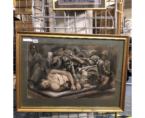 PASTEL - FOREIGN HEROES VIETNAM WAR - SIGNED DE LA MAR 80 X 59 IN FRAME