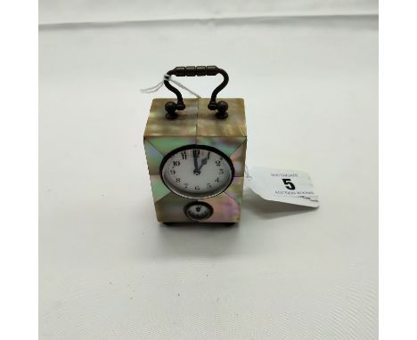 C1920'S GERMAN MOTHER OF PEARL MINIATURE CARRIAGE CLOCK