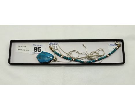 STERLING SILVER TURQUOISE PENDANT &amp; BRACELET