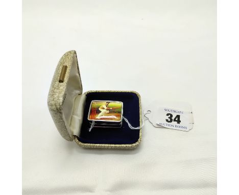 SILVER &amp; ENAMEL STAMP BOX - 30 X 25 MM