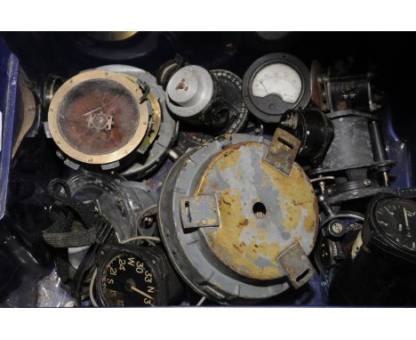 Large box containing various aircraft instruments, compass parts etc
