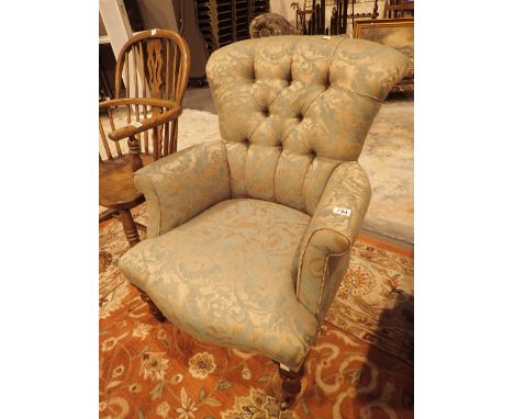 Small button back armchair CONDITION REPORT: Some wear to back seat and arms of chair.Seat H: 39 cmBack H: 86 cmWidth: 74 cm