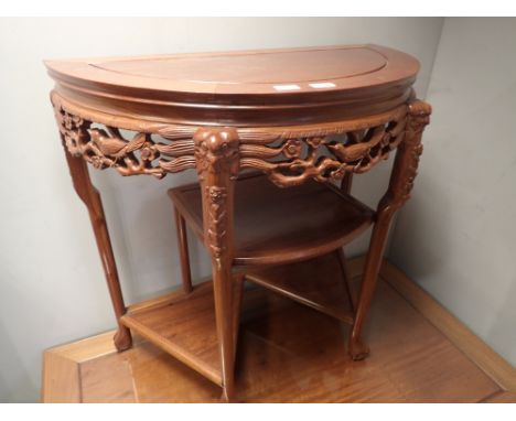 Chinese rosewood bird and flower pattern half moon console table with shelf bottle stand purchased from Christoper W Manchest